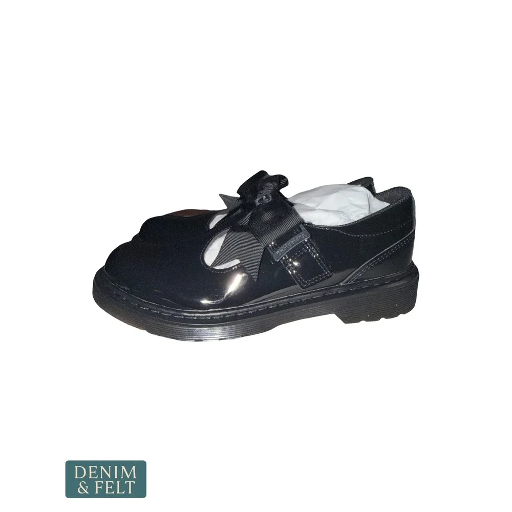 Dr. Martens Polley II Bow Patent Leather Mary Jane Shoes Black Youth Girls 5‎